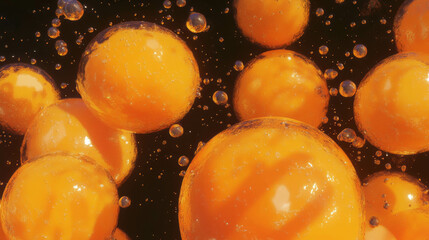 Poster - Vibrant overlay texture of mango soda bubbles for beverage design projects