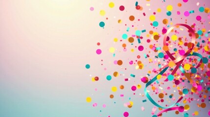 Poster - Joyful Celebration Colorful Confetti and Ribbons Exploding on a Pastel Background