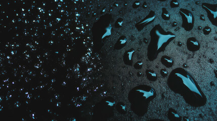 Poster - Abstract rainy night with falling raindrops on a dark surface