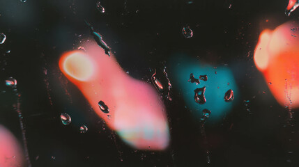Poster - Atmospheric raindrop texture on window with colorful blur for design and background use