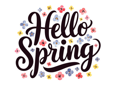 Hello spring calligraphy greeting card stylish seasonal background design