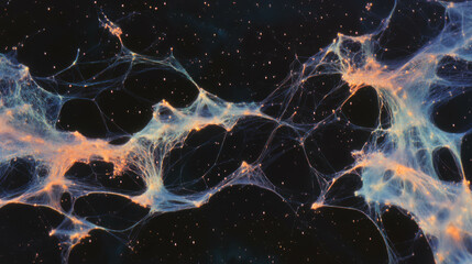 Poster - Mystical spiderweb overlay texture with delicate threads in cosmic setting