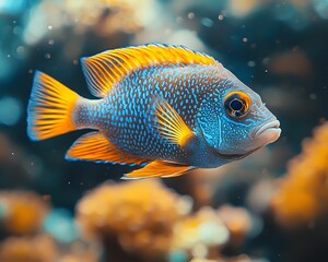 Wall Mural - Glowing Tropical Fish Swimming Amid Radiant Coral Reef in Turquoise Sea