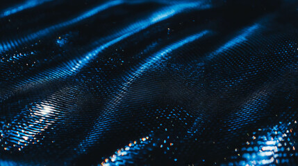 Poster - Abstract texture of woven metallic threads with blue highlights