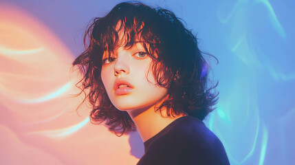 Poster - Artistic portrait of a person in colorful light with chaotic theme for creative design