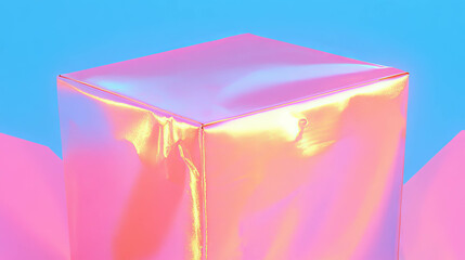 Poster - Vibrant pink box with futuristic shine on blue background for contemporary design
