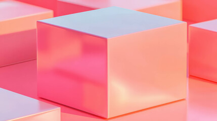 Poster - Pastel pink geometric cube design for modern art and decor