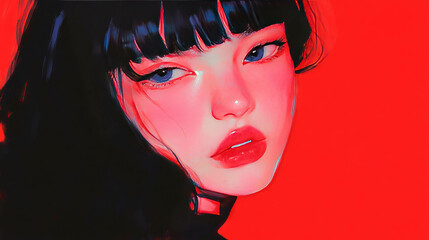 Poster - Stylish manga-inspired portrait with bold colors and expressive features