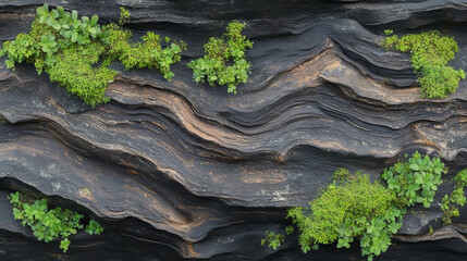 Poster - Rough bark and lush green foliage: nature's textured contrasts