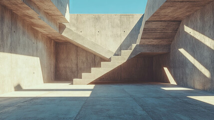 Poster - Modern architectural space with concrete walls and staircase design