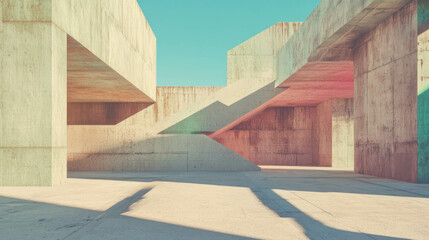 Poster - Modern architectural concrete structures with geometric shadows