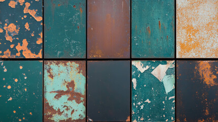 Poster - Abstract texture of rough rusty metal with peeling paint panels for industrial design