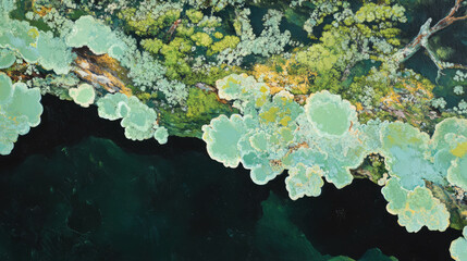 Aufkleber - Texture of rough tree bark with moss and lichen growth