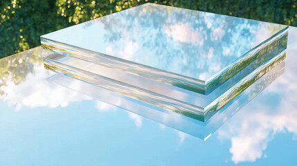 Poster - Smooth glass with reflections and transparency in a natural setting