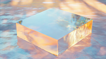 Poster - Smooth glass cube with reflective and transparent surfaces