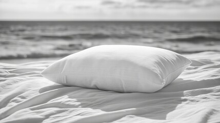 Poster - A white pillow resting alone on a neatly made bed