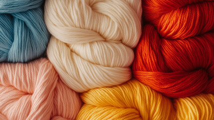 Poster - Soft wool yarn with fine fibers in warm and diverse colors for textiles and crafts