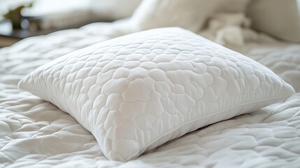 Poster - A white pillow resting alone on a neatly made bed