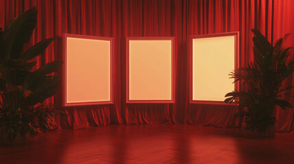 Aufkleber - Minimalistic display with three white frames on dramatic red background