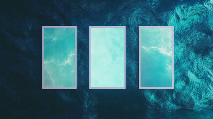 Poster - Modern abstract art with three white frames over ocean texture for interior decor