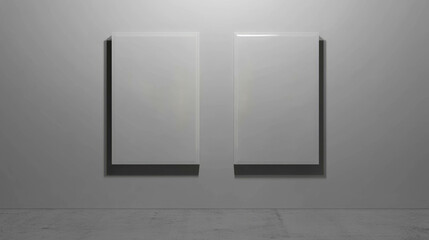 Poster - Minimalist design with two white frames on gray wall for modern interiors