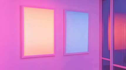 Poster - Modern interior with two white frames on gradient colored wall for stylish decoration