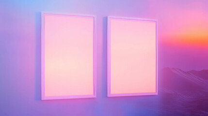 Poster - Two white frames on gradient wall with vibrant sunrise or sunset