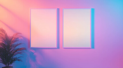 Poster - Modern minimalist interior with two white frames on gradient wall