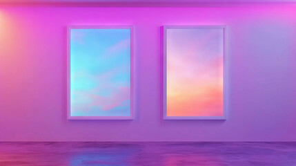 Poster - Modern art display with two white frames on gradient wall, ideal for interior design