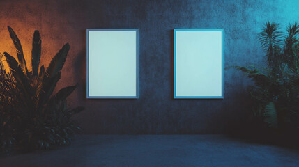 Poster - Minimalist interior decor with two white frames on textured wall for modern home design