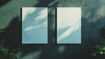 Poster - Minimalist interior design with two white frames on textured wall