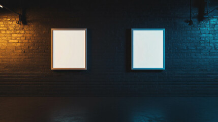 Poster - Modern interior design with two white frames on a textured wall
