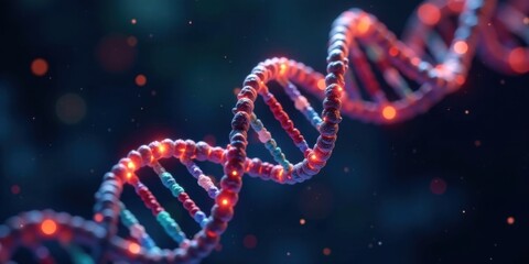 Aufkleber - Close-up view of a glowing DNA helix strand, showcasing its intricate double helix structure and vibrant color palette.