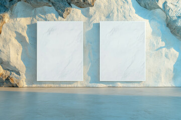 Poster - Minimalist interior with two white frames on textured wall for art display or home decor