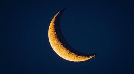 Poster - A thin crescent moon with a delicate golden glow against a deep blue sky