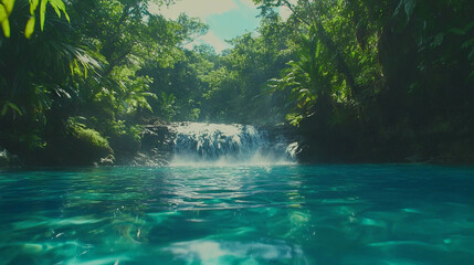 Poster - Serene view of hidden waterfall cascading into pristine pool surrounded by lush greenery