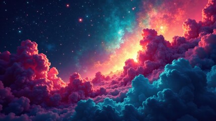 Aufkleber - Surreal Dreamscape  Vibrant Pink and Teal Clouds Beneath a Starry Night Sky