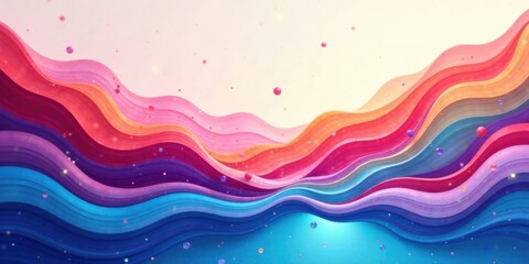 Poster - Abstract Colorful Wave Pattern with Floating Spheres and Shimmering Particles