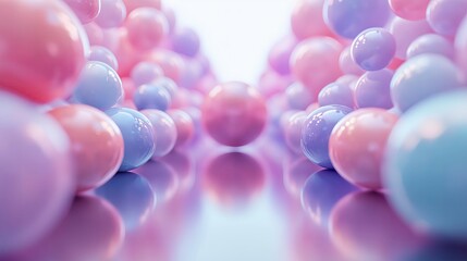 Poster - A symmetrical arrangement of pastel-colored spheres floating in space