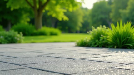 Aufkleber - Serene Park Pathway Gray Pavers and Lush Green Foliage