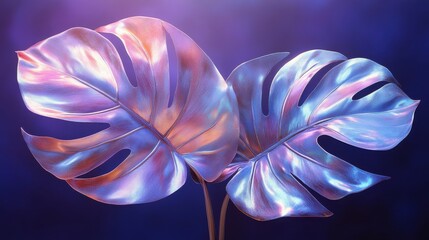 Poster - holographic tropical leaf isolated,cartoon illustration