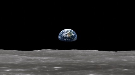 Wall Mural - stunning earth rising above moon s surface with deep space background showcasing cosmic vastness