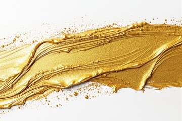Poster - Abstract golden paint streak with textured details on a white background.