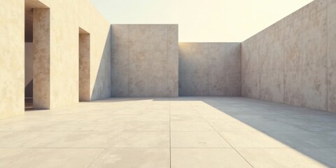 Leinwandbilder - Minimalist Concrete Structure Open Courtyard Design with Recessed Openings and Light Shadows