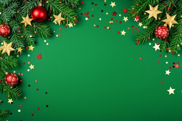 Poster - Christmas-themed green background with festive decorations and blank space for text or design.