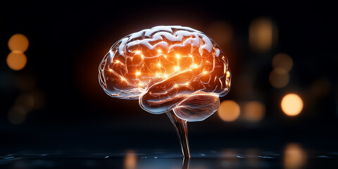 Poster - Within a dark ambience, a neural network takes shape as a glowing brain, showcasing the brilliance of artificial intelligence through its intricate illumination and luminous pathways