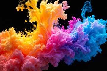 Poster - Abstract colorful explosion of vibrant hues with dynamic motion on black background.