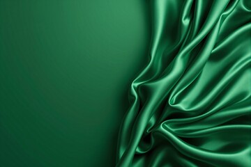 Poster - Elegant green silk fabric flowing gracefully on a smooth background.