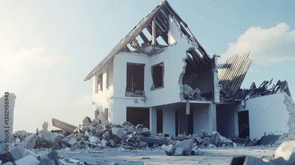 Destroying House Devastated home following natural disaster a realistic depiction of ...