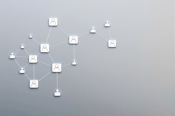 Poster - Network of interconnected user icons on a light grey background.